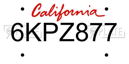 6KPZ877 California License Plate