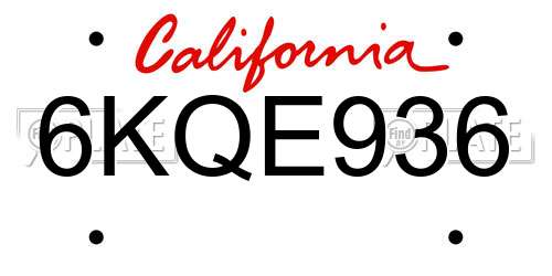 6KQE936 California License Plate