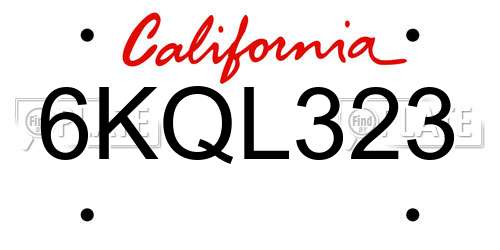 6KQL323 California License Plate