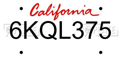 6KQL375 California License Plate