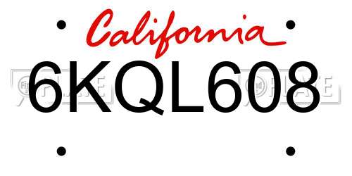 6KQL608 California License Plate