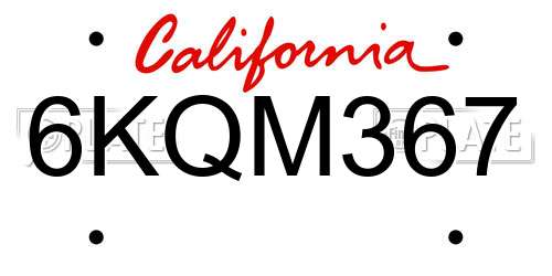 6KQM367 California License Plate