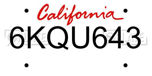 6KQU643 California License Plate