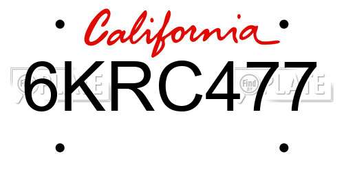 6KRC477 California License Plate
