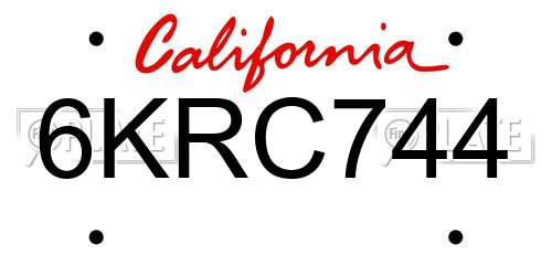 6KRC744 California License Plate