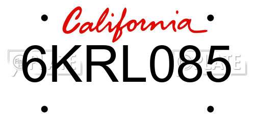 6KRL085 California License Plate