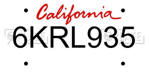 6KRL935 California License Plate