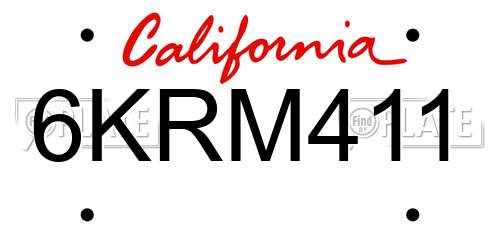 6KRM411 California License Plate