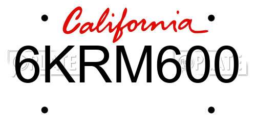 6KRM600 California License Plate