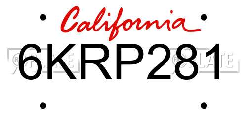 6KRP281 California License Plate