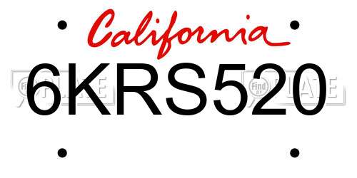 6KRS520 California License Plate