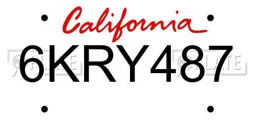 6KRY487 California License Plate