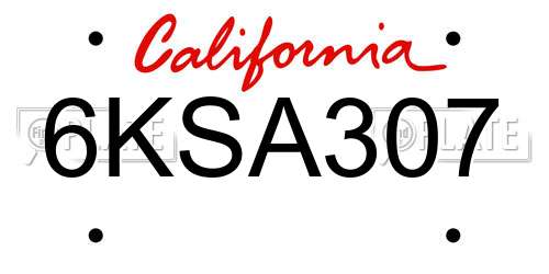 6KSA307 California License Plate