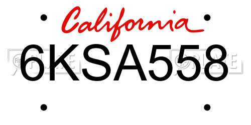 6KSA558 California License Plate