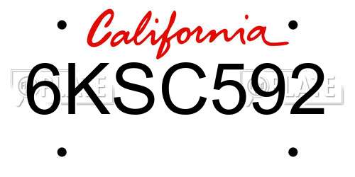 6KSC592 California License Plate
