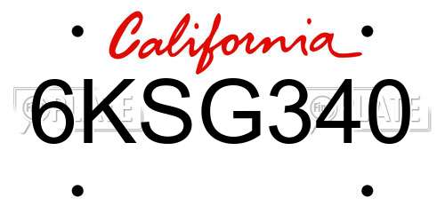 6KSG340 California License Plate