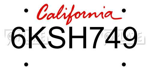 6KSH749 California License Plate