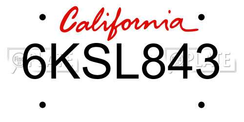 6KSL843 California License Plate