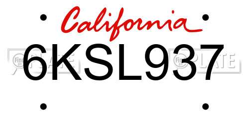 6KSL937 California License Plate