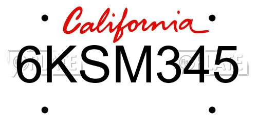 6KSM345 California License Plate