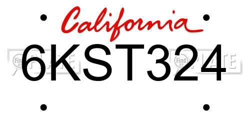6KST324 California License Plate