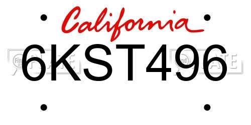 6KST496 California License Plate
