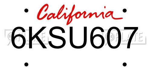 6KSU607 California License Plate