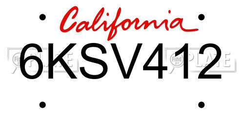 6KSV412 California License Plate