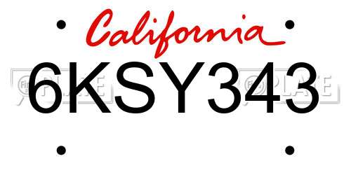 6KSY343 California License Plate