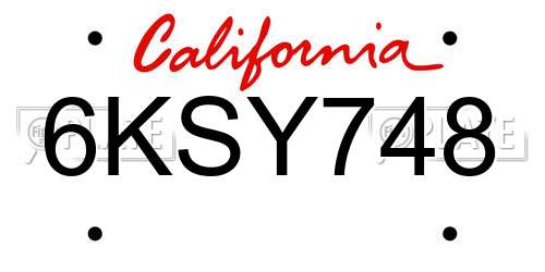6KSY748 California License Plate