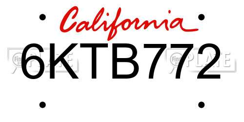 6KTB772 California License Plate