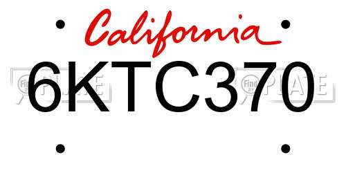 6KTC370 California License Plate