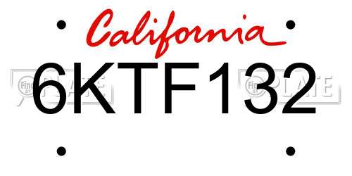 6KTF132 California License Plate