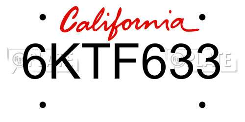 6KTF633 California License Plate