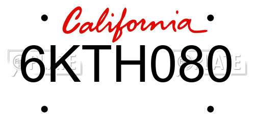 6KTH080 California License Plate