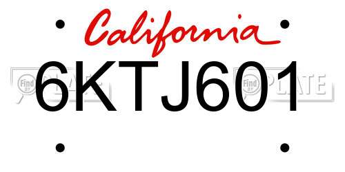 6KTJ601 California License Plate