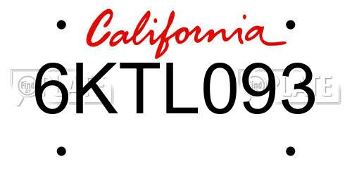 6KTL093 California License Plate
