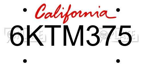 6KTM375 California License Plate