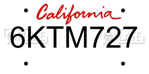 6KTM727 California License Plate
