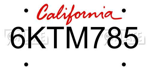 6KTM785 California License Plate