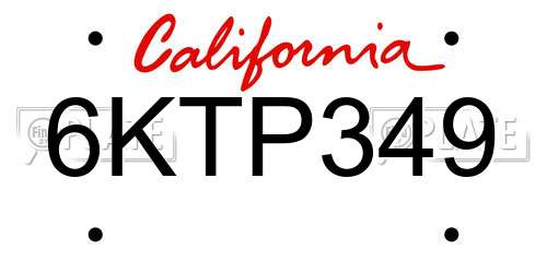 6KTP349 California License Plate