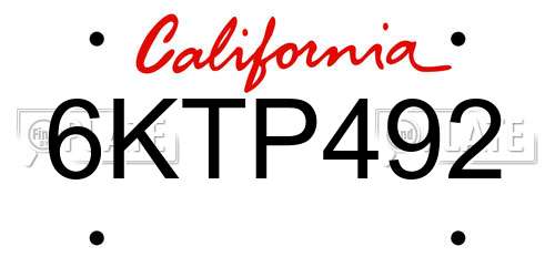 6KTP492 California License Plate