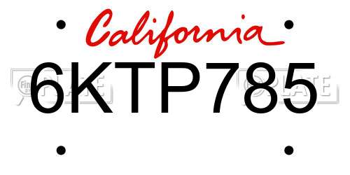 6KTP785 California License Plate