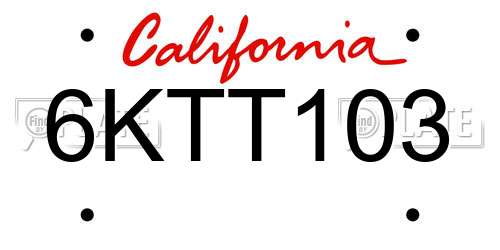 6KTT103 California License Plate
