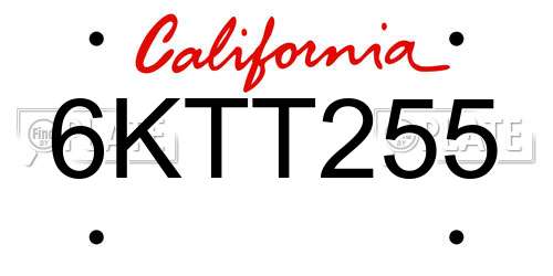 6KTT255 California License Plate