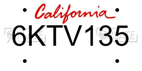 6KTV135 California License Plate