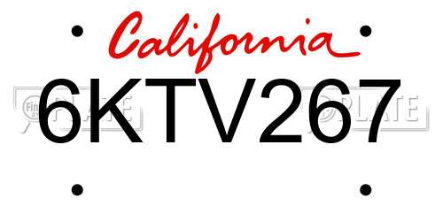 6KTV267 California License Plate