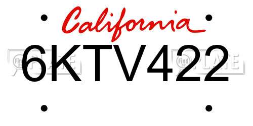 6KTV422 California License Plate