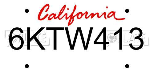 6KTW413 California License Plate