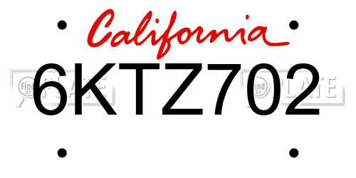 6KTZ702 California License Plate